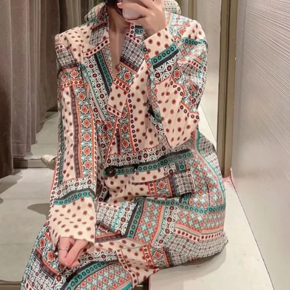 New Zara Multicolourer Satin Patchwork Print Flowing Blazer - Picture 9 of 17